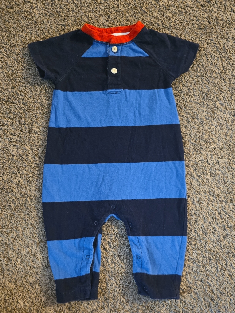 3-6M Baby GAP Blue & Navy Striped Short-Sleeve L with Red Trim